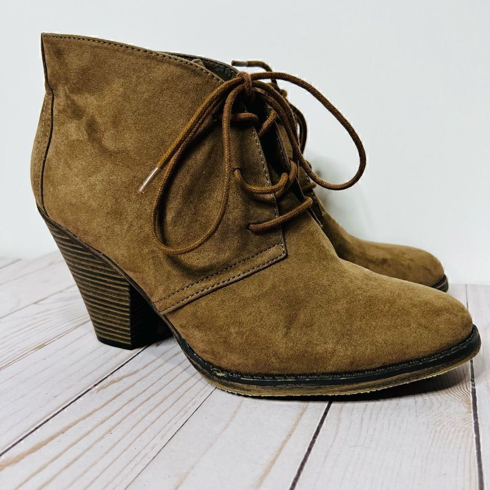 MIA Shawna Brown Heeled Ankle Boots Lace Up - Picture 2 of 10